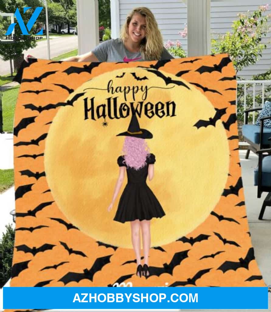 Personalized Fleece Blanket, Halloween Witches Blanket Halloween Gift Custom Girl Witches Pg12870