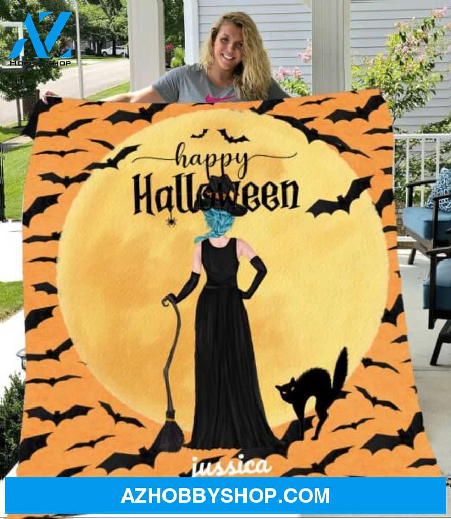 Personalized Fleece Blanket, Halloween Witches Blanket Halloween Gift Custom Girl Witches Pg1284