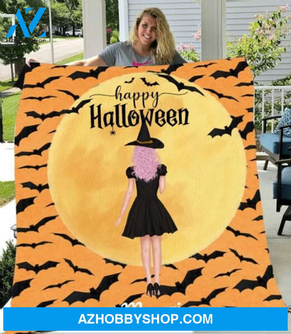 Personalized Fleece Blanket, Halloween Witches Blanket Halloween Gift Custom Girl Witches Pg12870
