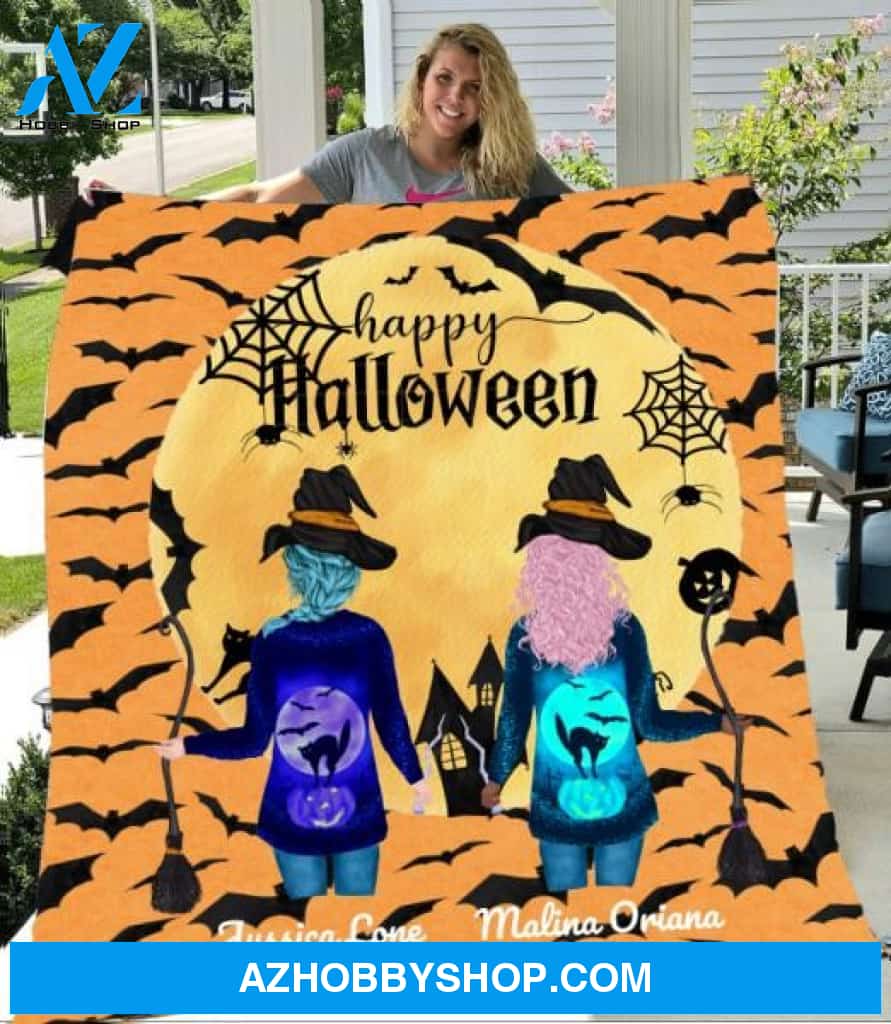 Personalized Fleece Blanket, Halloween Witches Blanket Halloween Gift Custom Girl Witches Pg12881