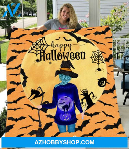 Personalized Fleece Blanket, Halloween Witches Blanket Halloween Gift Custom Girl Witches Pg12879