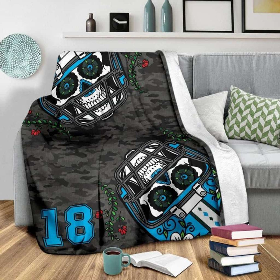 PERSONALIZED FOOTBALL SUGAR SKull Blanket Gift For Football Lover Home Decor Birthday Gift Bedding Couch Sofa Soft And Comfy Cozy