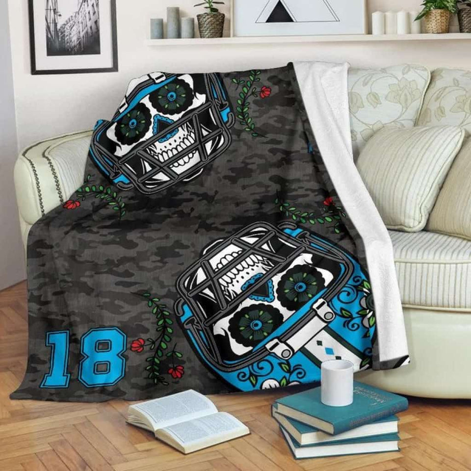 PERSONALIZED FOOTBALL SUGAR SKull Blanket Gift For Football Lover Home Decor Birthday Gift Bedding Couch Sofa Soft And Comfy Cozy