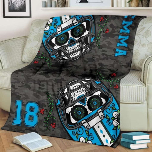 PERSONALIZED FOOTBALL SUGAR SKull Blanket Gift For Football Lover Home Decor Birthday Gift Bedding Couch Sofa Soft And Comfy Cozy