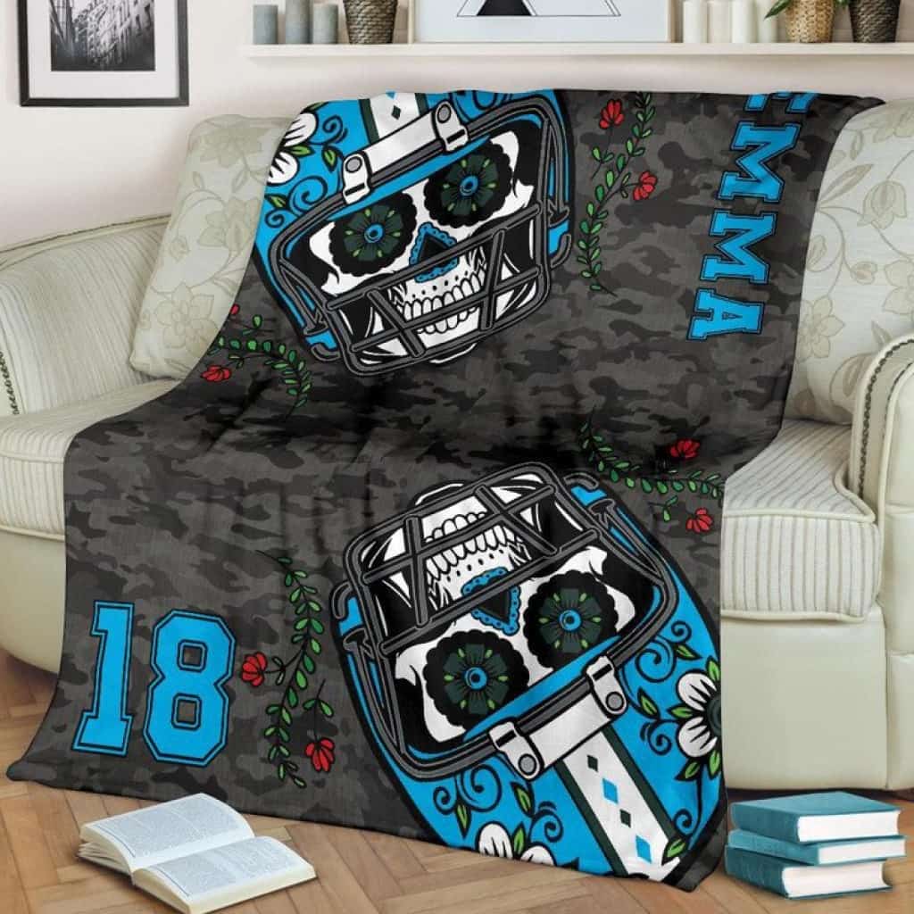 PERSONALIZED FOOTBALL SUGAR SKull Blanket Gift For Football Lover Home Decor Birthday Gift Bedding Couch Sofa Soft And Comfy Cozy