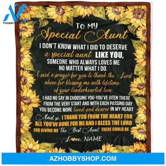 Personalized Gift For Aunt Blanket, Sunflower To My Special Aunt I Thank You From The Heart For All You've Done For Me