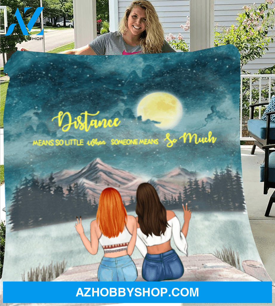 Personalized Gift For Best Friend Blanket - Boho Girls - 2 Besties Fleece Blanket - I love you to the moon and back