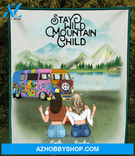 Personalized Gift For Best Friend Blanket - Boho Girls - 2 Camping Besties Quilt