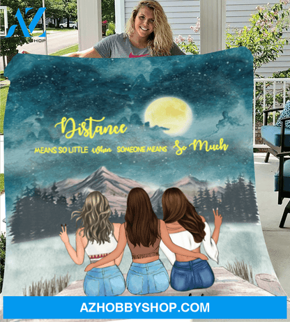 Personalized Gift For Best Friend Blanket - Boho Girls - 3 Besties Fleece Blanket - I love you to the moon and back