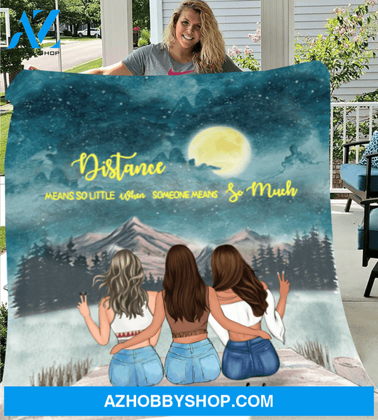 Personalized Gift For Best Friend Blanket - Boho Girls - 3 Besties Fleece Blanket - I love you to the moon and back