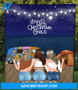 Personalized Gift For Best Friend Blanket - Boho Girls - 3 Camping Besties On The Beach Quilt