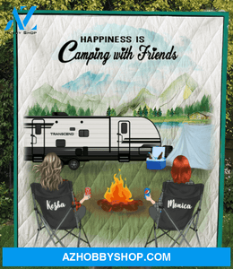 Personalized Gift For Best Friend Blanket - 2 Camping Besties - Happiness is camping with friends