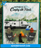 Personalized Gift For Best Friend Blanket - 2 Camping Besties And 1 Dog Or Cat - Happiness is camping with friends