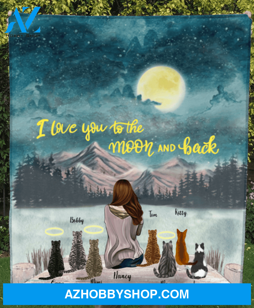 Personalized gift for cat lovers - Mom & 7 cats fleece blanket - Cat mom Mother's day