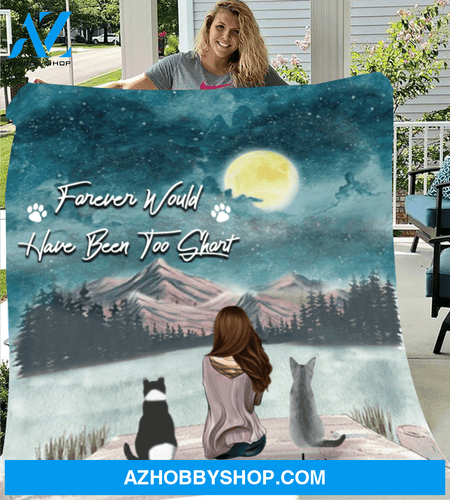 Personalized gift for cat lovers - Mom & 3 cats fleece blanket - Cat mom Mother's day - Forever would have been too short