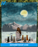 Personalized gift for cat lovers - Mom & 7 cats fleece blanket - Cat mom Mother's day - I love you to the moon and back