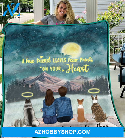 Personalized Gift For Couple Same Sex - Personalized Quilt Blanket - 2 Women & 3 Dogs Quilt Blanket - A true friend leaves paw prints on your heart