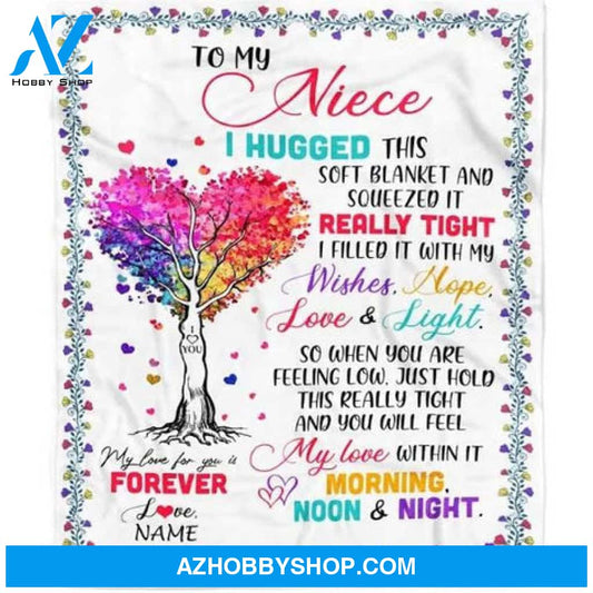 Personalized Gift For Niece Blanket, to My Niece I Hugged This Soft Blanket Colorful Tree
