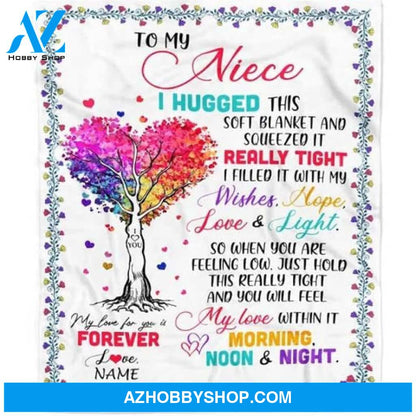 Personalized Gift For Niece Blanket, to My Niece I Hugged This Soft Blanket Colorful Tree