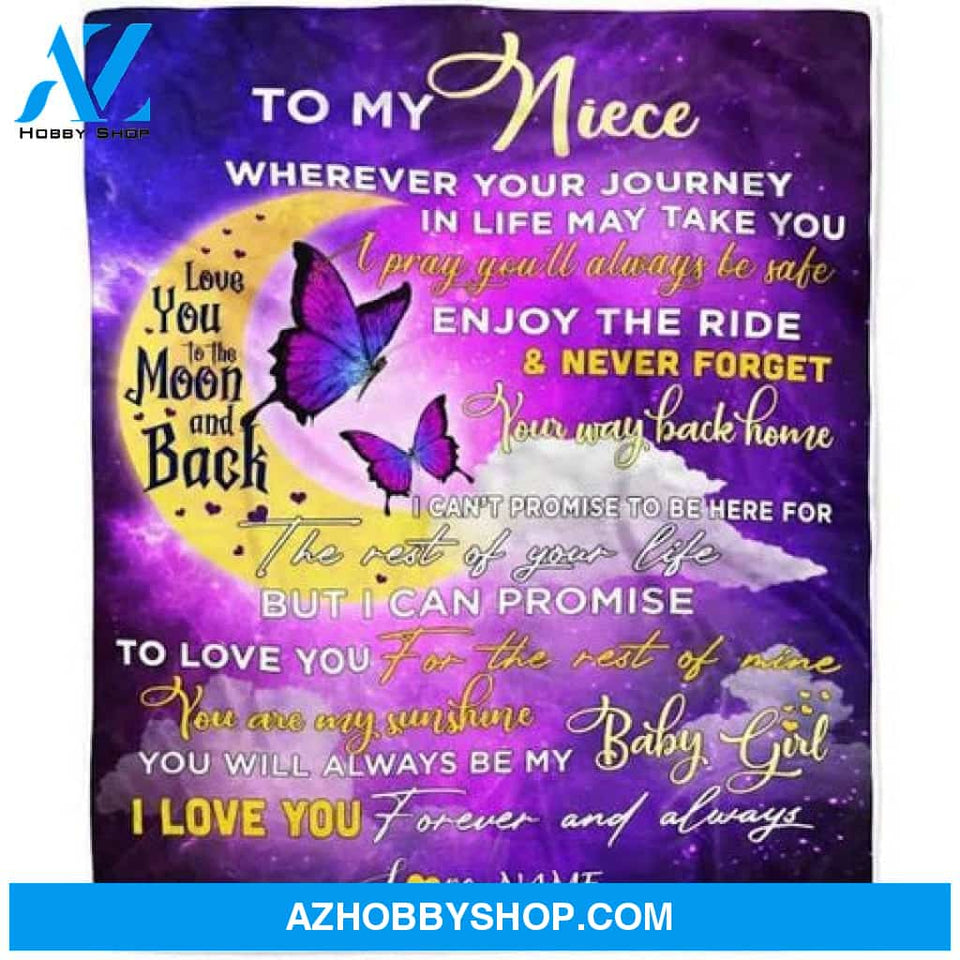 Personalized Gift For Niece Blanket, To My Niece I You To The Moon And Back Butterfly