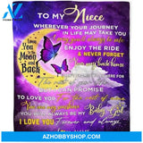 Personalized Gift For Niece Blanket, To My Niece I You To The Moon And Back Butterfly