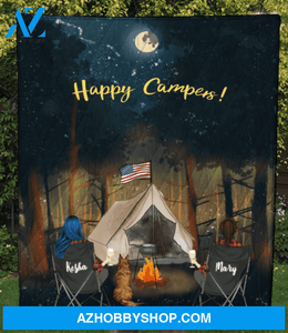 Personalized Gift For Same Sex Couple - Personalized Camping Blanket - 2 Women & 1 Pet Forest Camping Quilt Blanket