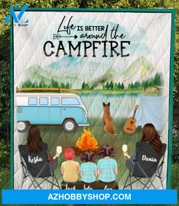 Personalized Gift For Same Sex Couple - Personalized Camping Blanket - 2 Women & 3 Kids, 1 Dog Camping Quilt - Life is better arounf the campfire