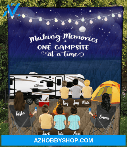 Personalized Gift For Same Sex Couple - Personalized Camping Blanket - 2 Women & 6 Kids Night Beach Camping Quilt Blanket V5