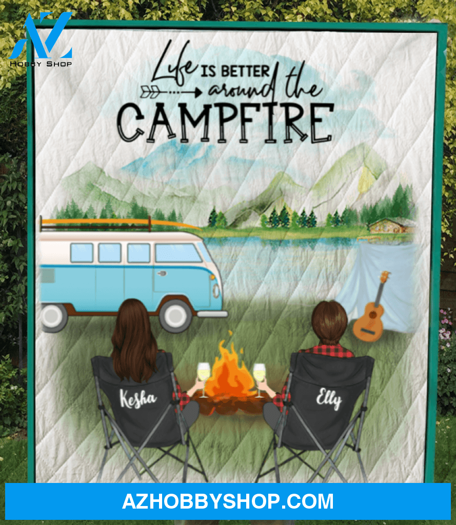 Personalized Gift For Same Sex Couple - Personalized Camping Blanket - 2 Women Camping Quilt Blanket - Life is better around the campfire