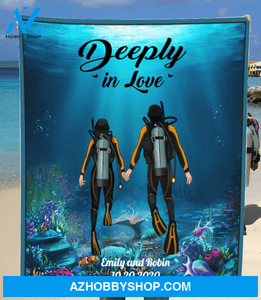 Personalized Gift For Scuba Diver Blanket - Gift Idea for Couples, Diving Lovers Fleece Blanket - Deeply in love