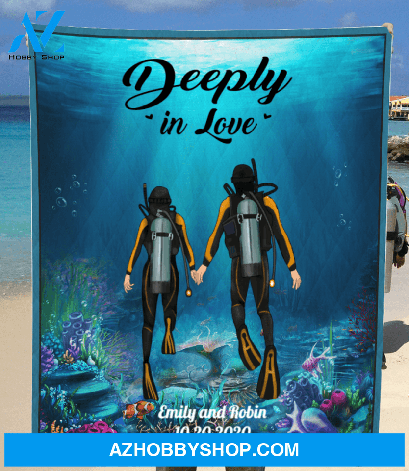 Personalized Gift For Scuba Diver Blanket - Gift Idea for Couples, Diving Lovers Quilt Blanket - Deeply in love