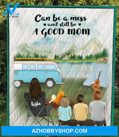 Personalized Gift For Single Mom - Mom with 3 Kids camping quilt - Best mother’s day gift ideas - Can be a mess and still be a good mom