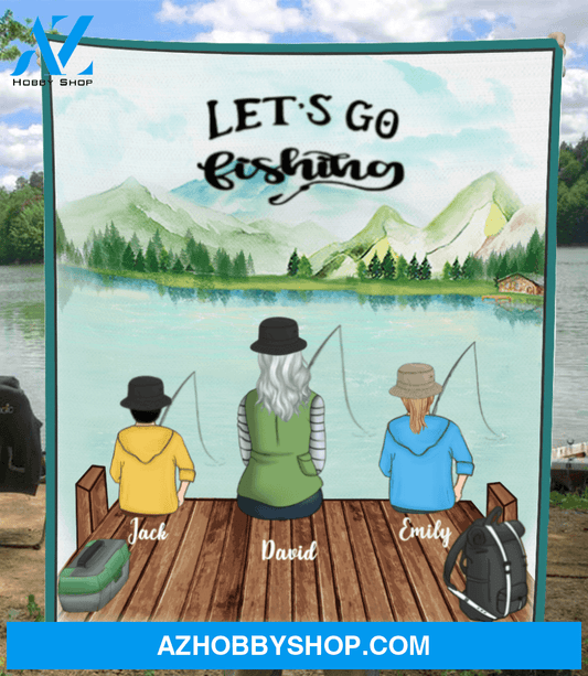 Personalized Gift For Single Mom - Mom & 2 kids fishing fleece blanket - Best mother’s day gift ideas - Don't worry, Fish happy