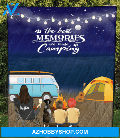 Personalized Gift For Single Mom - Mom with 2 Kids & 1 Dog night beach camping quilt - Best mother’s day gift ideas - I love you to the beach and back