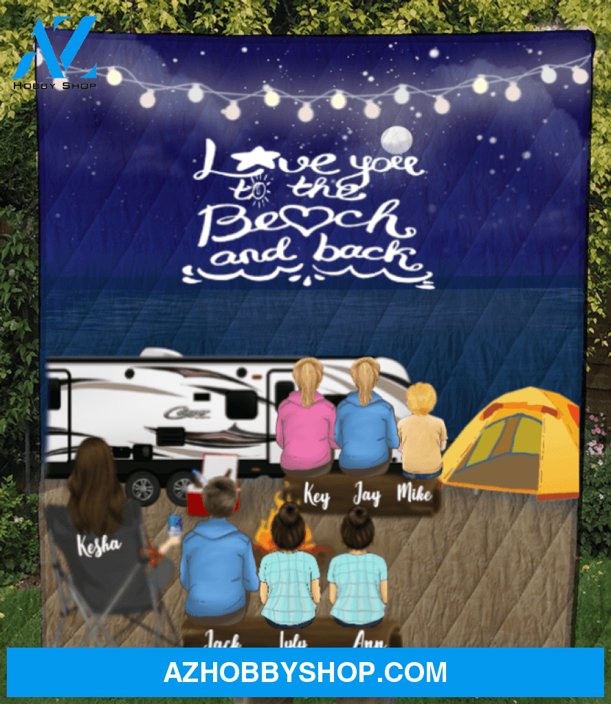 Personalized Gift For Single Mom - Mom with 3 Teens & 3 Kids night beach camping quilt - Best mother’s day gift ideas - I love you to the beach and back