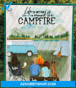 Personalized Gift For Single Mom - Mom with 1 Teen, 1 Kid & 1 Dog camping quilt - Best mother’s day gift ideas - Life is better around the campfire