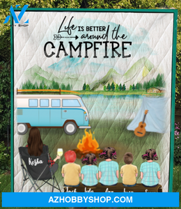 Personalized Gift For Single Mom - Mom with 5 Kids camping quilt blanket - Best mother’s day gift ideas - Life is better around the campfire