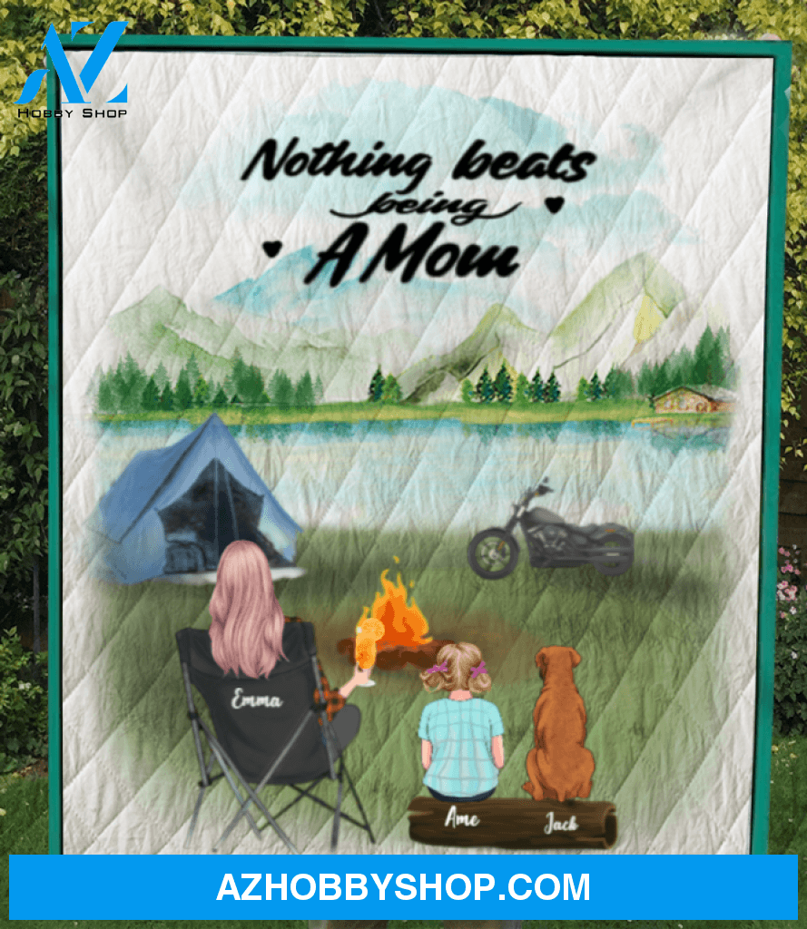 Personalized Gift For Single Mom - Mom with 1 Kid & 1 Dog camping quilt - Best mother’s day gift ideas - No camper