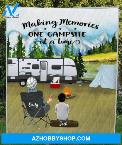 Personalized gift for single mom - Mom with 1 kid mountain camping quilt blanket - Making Memories One Campsite At A Time