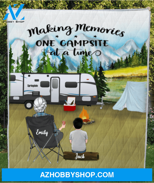 Personalized gift for single mom - Mom with 1 kid mountain camping quilt blanket - Making Memories One Campsite At A Time