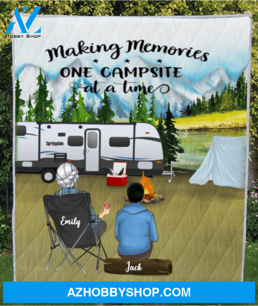 Personalized gift for single mom - Mom with 1 teen mountain camping quilt blanket - Making Memories One Campsite At A Time