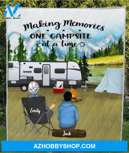 Personalized gift for single mom - Mom with 1 teen mountain camping quilt blanket - Making Memories One Campsite At A Time