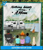 Personalized gift for single mom - Mom with 1 teen, 2 kids & 1 dog camping quilt blanket - Nothing beats being a mom