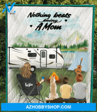 Personalized Gift For Single Mom - Mom with 2 Kids & 1 Dog camping quilt - Nothing beats being a mom