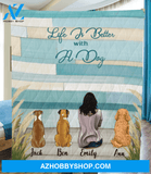 Personalized Quilt Blanket, Gift For Dog Moms - Mom and 3 Dogs - Life is better with dogs