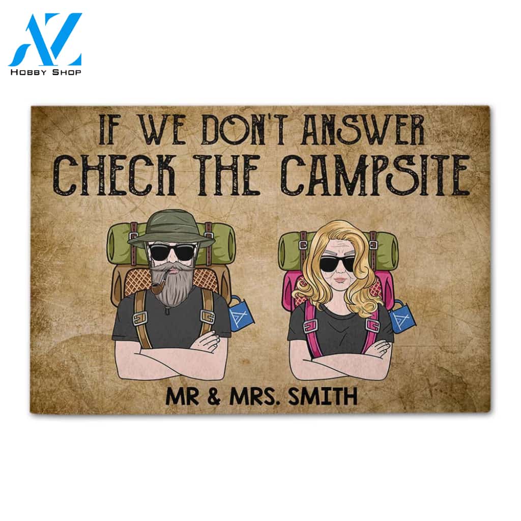 Personalized Gifts For Camping Buddies, If we don't answer check the campsite Custom Doormat