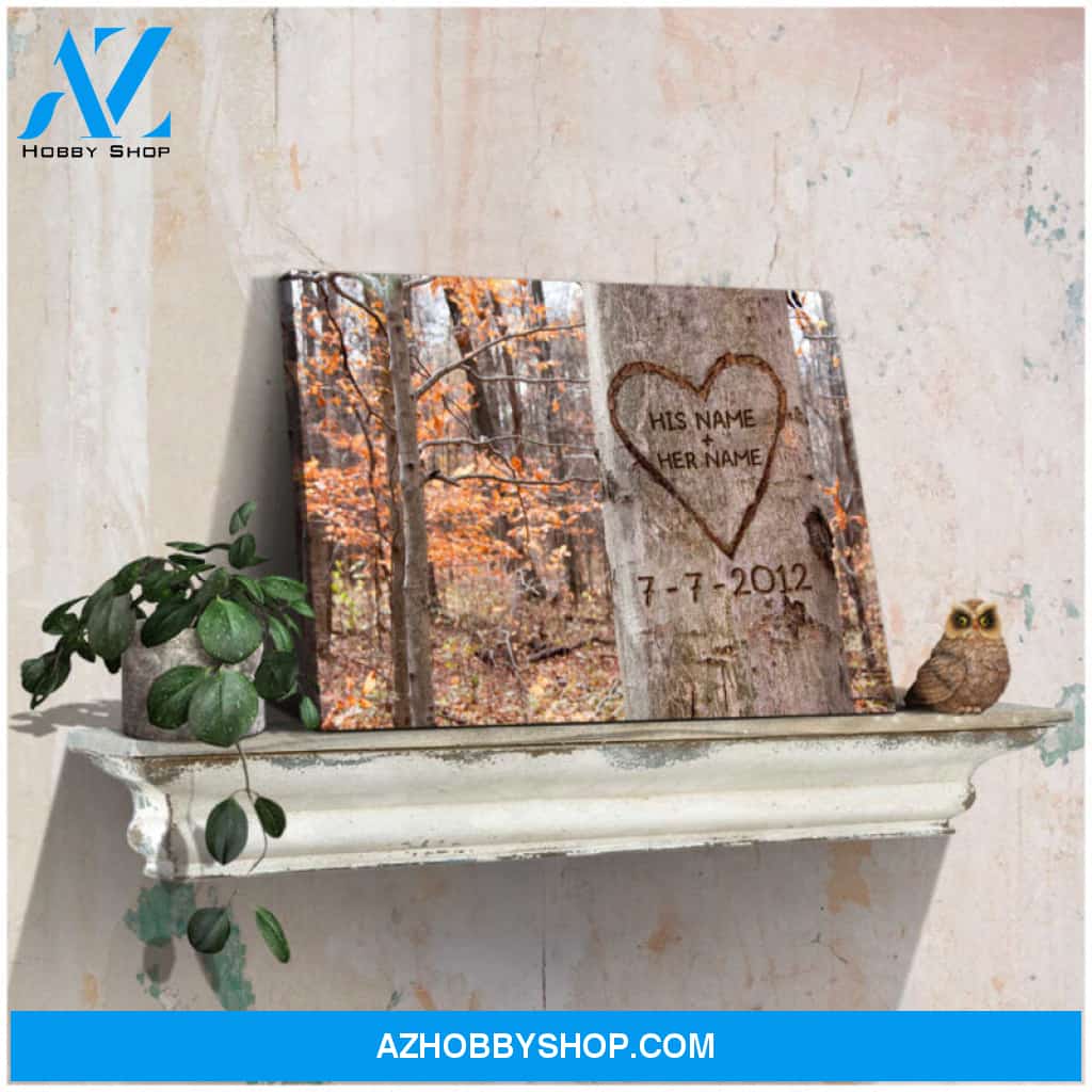 Personalized Gifts For Husband And Wife Carved Heart Tree Autumn Forest Canvas Print