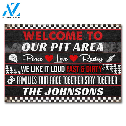 Personalized Gifts Ideas For Racing Lover, Welcome To Our Pit Area Custom Doormat