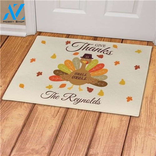 Personalized Give Thanks Turkey With Hat Doormat
