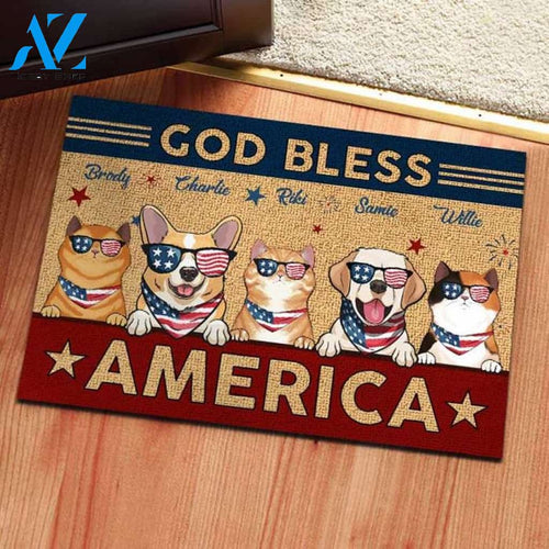 Personalized God Bless America Doormat, Dog Cat 4th Of July Doormat, Independence Day, Pet Lovers Gift, New Home Gifts, Housewarming Gifts